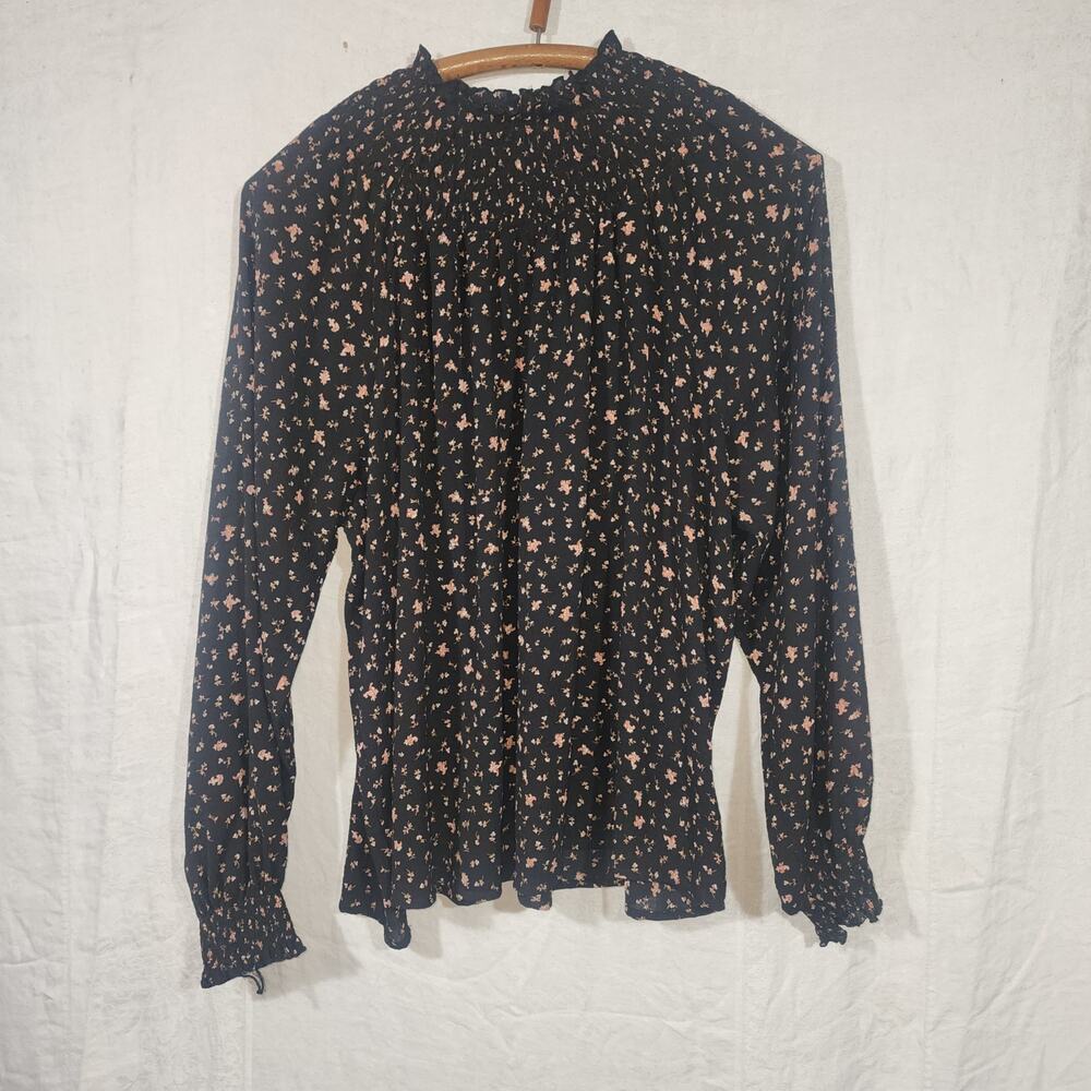 MADEWELL sz 2X Smocked-Neck Ruffle Top in Stem Scatter - Picture 3 of 4